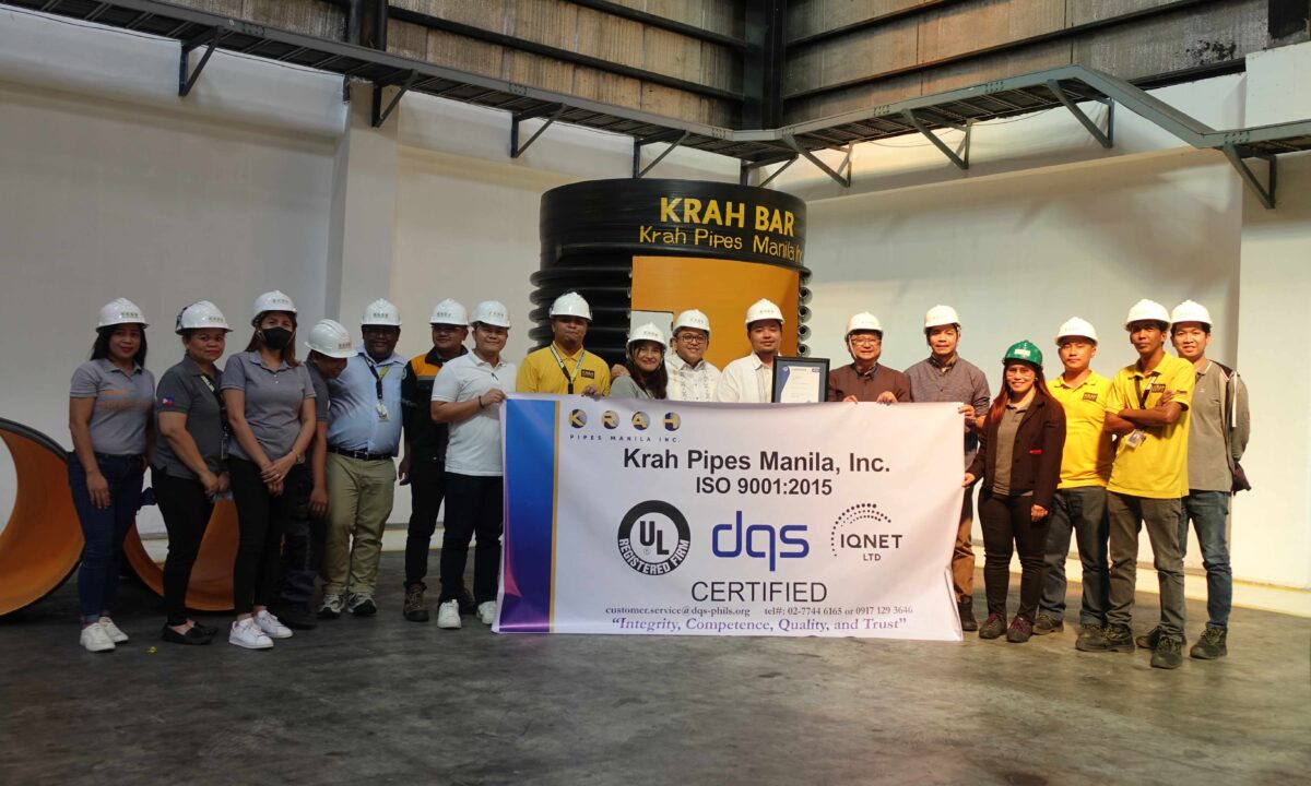 KRAH PIPES MANILA INC. is now ISO 9001:2015 certified